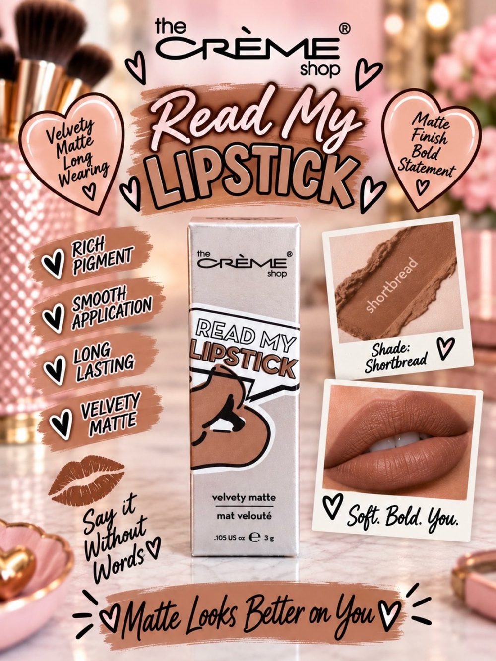 The Crème Shop Read My Lipstick Velvety Matte Lipstick - Shortbread